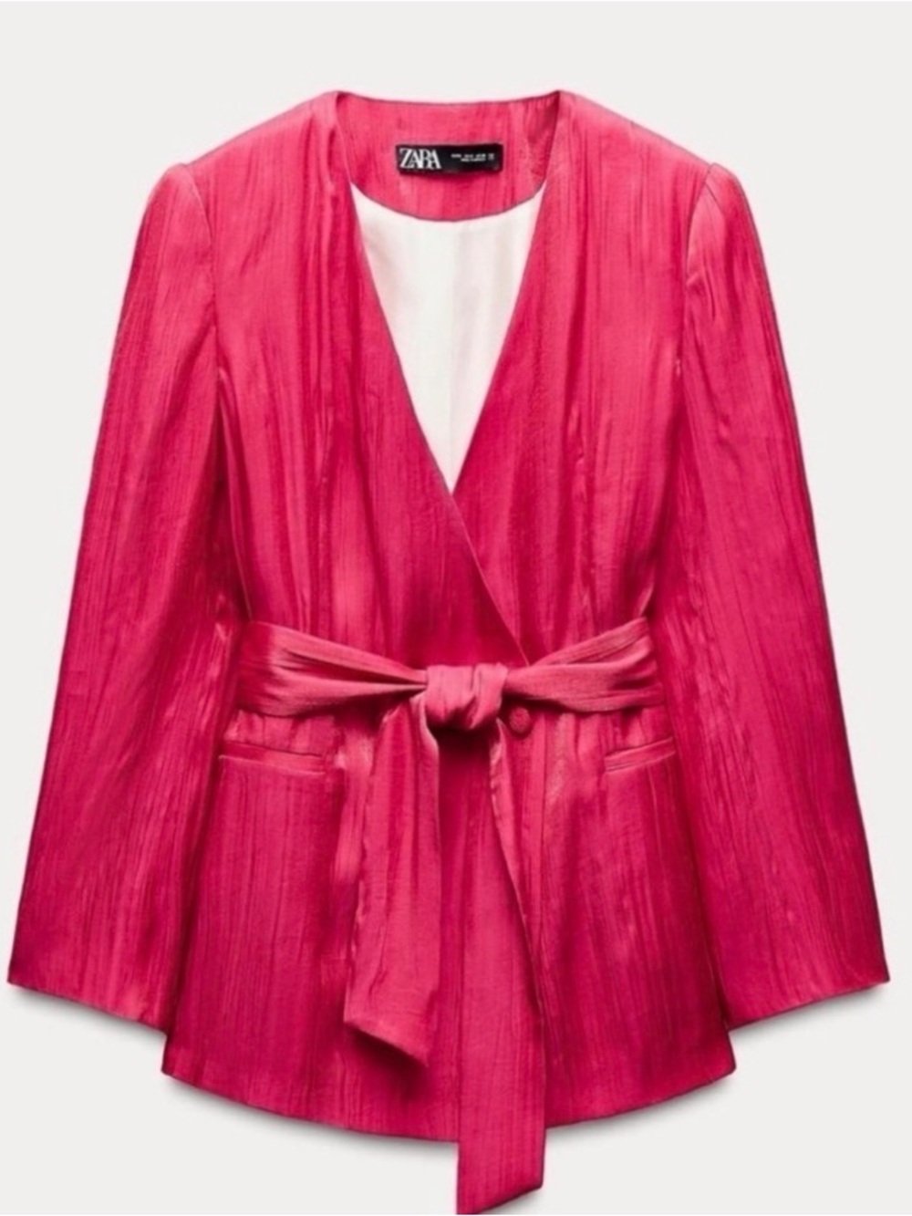 Zara Hot Pink Satin Tie-Waist Blazer